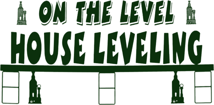 On The Level House Leveling logo: a beam held up by two bottle jacks and block piers